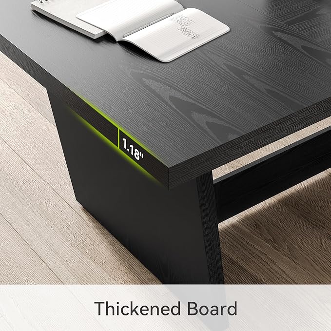 1Easylife 70.87 Inches Long Executive Desk, Black Wooden Computer Desk, Industrial Simple Study Writing Table, Large Workstation Business Furniture for Home Office