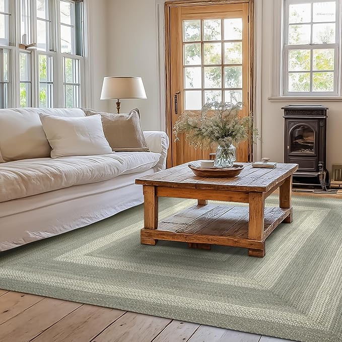 Homespice Grey Cloud Jute Braided Rope Rug, 5x8' Rectangle - Grey, Warm Farmhouse Country Decor, Perfect for Bedrooms and Living Rooms - Durable, Easy to Clean and Pet Friendly
