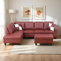Osparple L Shaped Couch Faux Leather Sectional Couches for Living Room Upholstered 3 Pieces Modular Sectional Sofa with Chaise, Ottoman with Storage for Living Room and Small Apartment, Dark Red