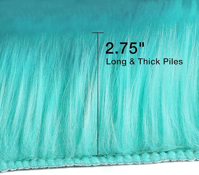 duduta Turquoise Blue Faux Sheepskin Round Rug 4x4 ft, Fluffy Shag Fur Bedroom Nursery Kids Playroom Rug Dorm Decor Non Slip Washable