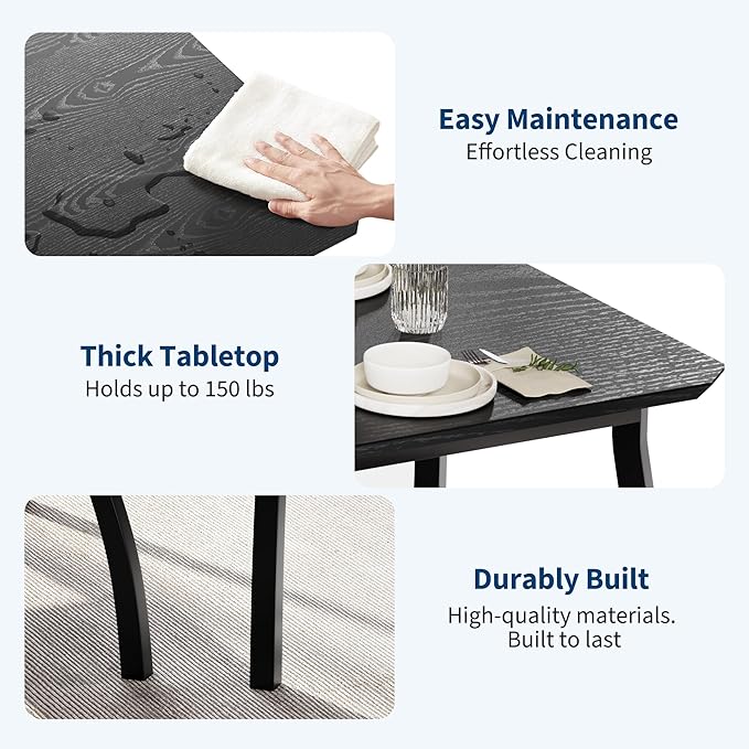 GAOMON Dining Table Set for 2, 3 Piece Small Kitchen Table and 2 Upholstered Chairs with Metal Frame & Wood Grain Tabletop for Small Space, Apartment, Kitchen, Dining Room, Black