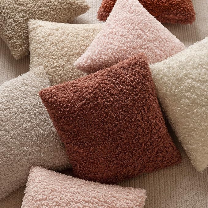 Foindtower 2 Pieces 24x24 Inch Light Pink, Faux Fur Throw Pillow Cover Accent Sherpa Furry Pillow Covers Fuzzy Soft Pillowcases Cozy Sheepskin Decorative Fleece Cushion Case for Bed Couch Living Room