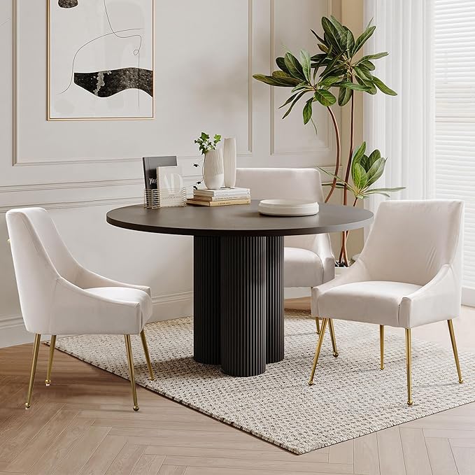Modern Velvet Dining Chairs Set of 2, Contemporary Upholstered Furniture Collection with Polished Gold Metal Legs, Elegant Accent Chairs for Kitchen Living Room(White)
