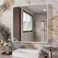 White Bathroom Mirror 36x36 Inch, White Metal Framed Bathroom Mirror for Wall, Rounded Rectangle Matte Bathroom Vanity Mirror, Tempered Glass, Anti-Rust, Horizontal/Vertical