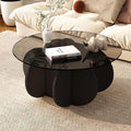 Black Coffee Table, 31.5" Round Glass Coffee Table for Living Room Mid Century Modern Coffee Table Unique Circle Center Table with Wood Base