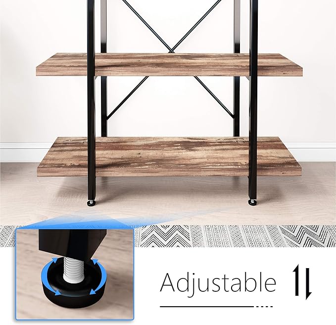 45MinST 3-Tier Vintage Industrial Style Bookcase/Metal and Wood Bookshelf Furniture for Collection,Vintage Brown, 3/4/5 Tier (3-Tier)