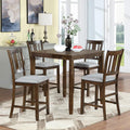 KEIKI 5-Piece Counter Height Dining Table Set with Square Table and 4 Upholstered Slatted Backrset Chair, for 4 Person, Modern Style Wooden Table Set, Easy Assembly, for Kitchen, Dining Room, Walnut