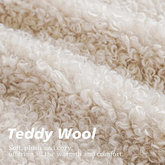 Foindtower Set of 2 Curly Teddy Wool Faux Fur Pillow Covers Decorative Boucle Textured Lumbar Throw Pillow Accent Pillowcases Sheepskin Cushion Case for for Chair and Couch 12"x20" Neutral Cream