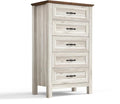 LINSY HOME Tall Dresser for Bedroom with 5 Drawers, 45" Tall Dressers & Chests of Drawers, Modern Farmhouse Large Vertical Dresser with Wood Legs for Bedroom, Closet, Living Room, Hallway, Beige