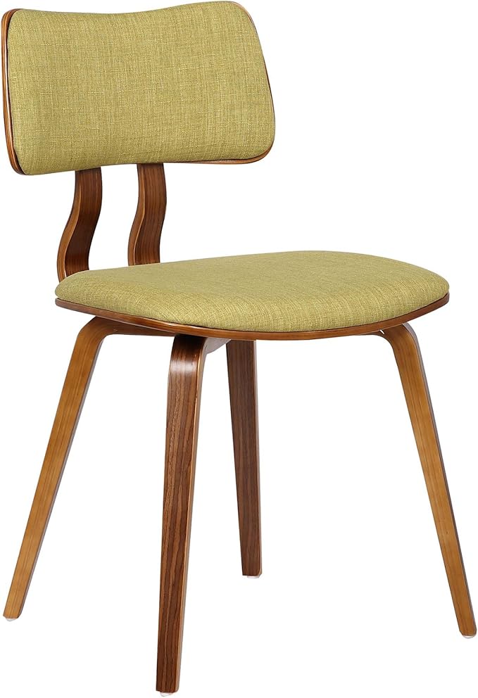 Armen Living Jaguar Mid-Century Dining Chair in Walnut Wood and Green Fabric - Set of 2