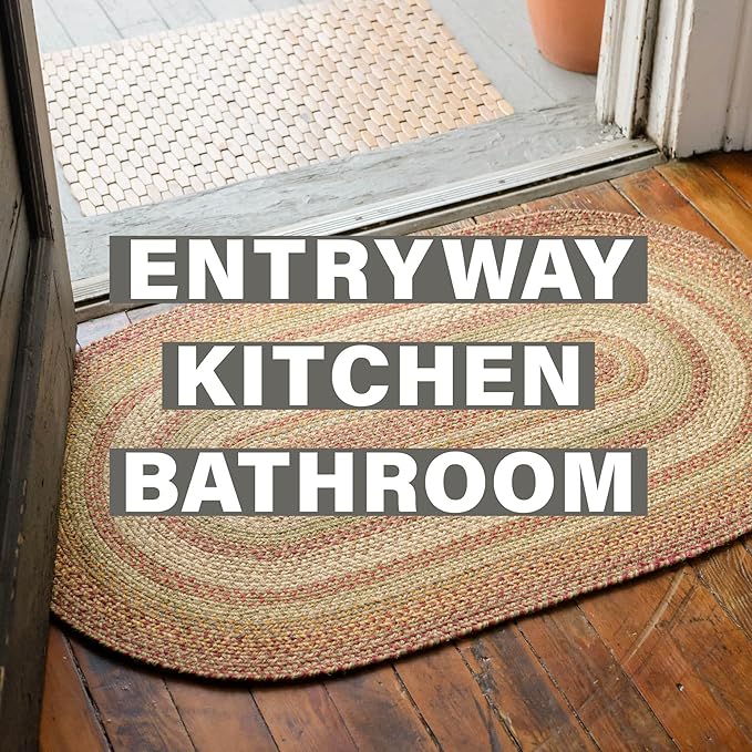 Homespice 2x3' Brown Oval Braided Rug. Harvest Brown Jute Oval Rug. Uses- Entryway, Kitchen Rugs, Bathroom Rugs. Reversible, Rustic, Country, Primitive, Farmhouse Decor Rug