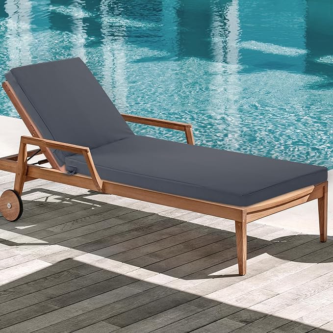Chaise Lounge Cushions Outdoor Set of 4 - Waterproof and Fade Resistant Sun Lounger Replacement Cushions - Patio Lounger Pads with Removable Cover for Pool, Deck, 80 x 26 x 3 Inch, Dark Grey