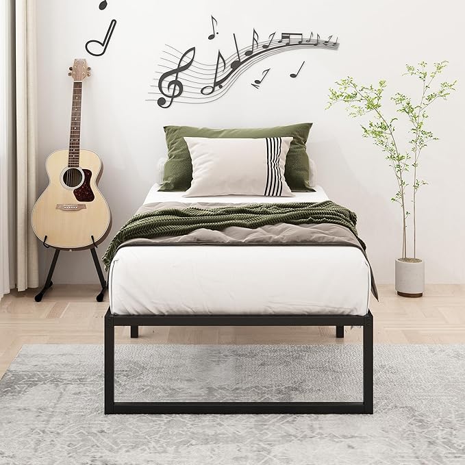 12 Inch Twin Size Bed Frames Heavy Duty Metal Twin Platform Bed Frame No Box Spring Needed, Noise Free, Easy Assembly, Black