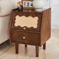 CozyDH Rattan Farmhouse Nightstand with Drawer, Solid Wood Nightstand, 21" Bedside Table for Bedroom Sofa Side, Wooden End Tables Living Room, Walnut