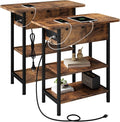 LIDYUK Set of 2 Brown End Tables with Charging Station, Narrow Side Tables for Small Spaces, Nightstands, Living Room, Brown