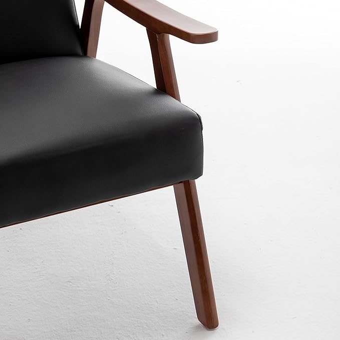 Container Furniture Direct Accent Chair with Microfiber Upholstery and Solid Wood Frame, Classic Mid-Century Modern Living Room Furniture for Extra Seating, Black PU/PVC