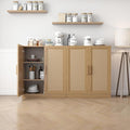 Buffet Cabinet, 4-Doors Sideboard Cabinet with Rattan Panels, Buffet Console Accent Table for Hallway Entryway Dining Room, 72", Oak