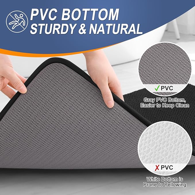 OLANLY Thick Memory Foam Bath Mat Rug 47x20, Extra Soft Absorbent Bathroom Rug, Quick Dry Bath Mats, Non-Slip, Machine Washable Carpet for Bathroom, Tub and Shower, Home Decor Accessories, Black
