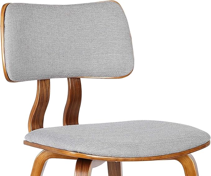 Armen Living Jaguar Mid Century Modern Dining Accent Chair for Kitchen Table Desk Vanity in Grey Fabric and Walnut Wood Finish