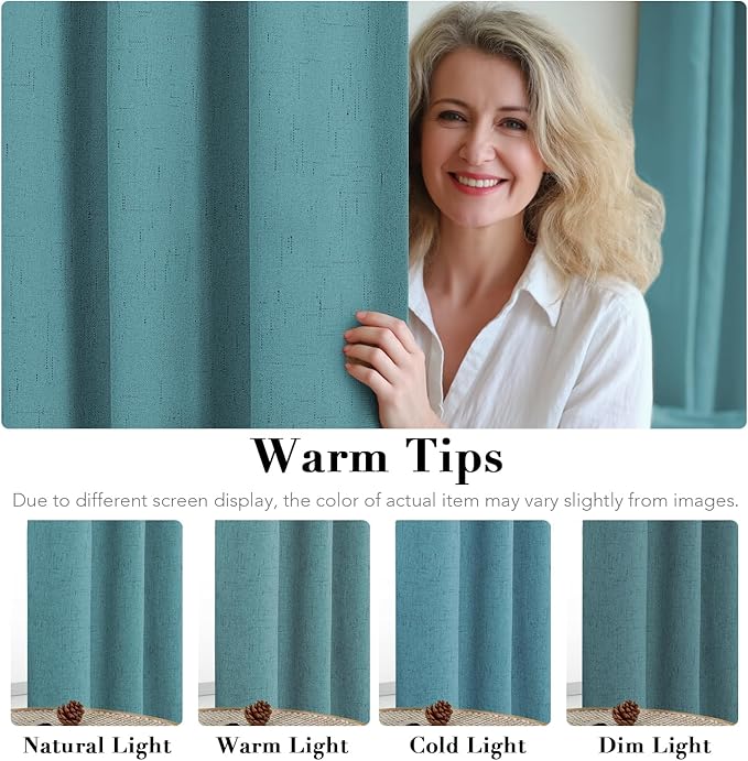 H.VERSAILTEX Linen Blackout Curtains Durable Thick Textured Linen Look 100% Blackout Patio Door Curtain Anti Rust Grommet Extra Wide Sliding Door Curtain Panel, W100 x L96 inch - Teal