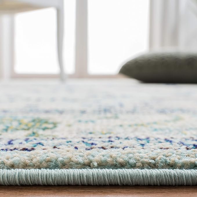 SAFAVIEH Monaco Collection Accent Rug - 4' x 5'7", Light Blue & Ivory, Medallion Distressed Design, Non-Shedding & Easy Care, Ideal for High Traffic Areas in Entryway, Living Room, Bedroom (MNC243K)
