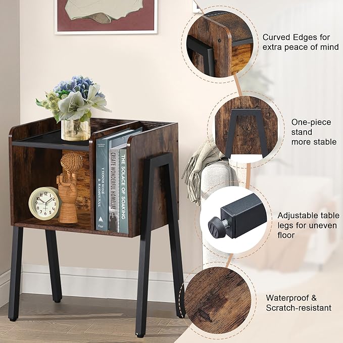 VECELO Nightstand Set of 2,Industrial Side End Table/Stackable Accent Furniture with 2-Tier Open Storage Compartments for Bedroom, Living Room and Small Spaces