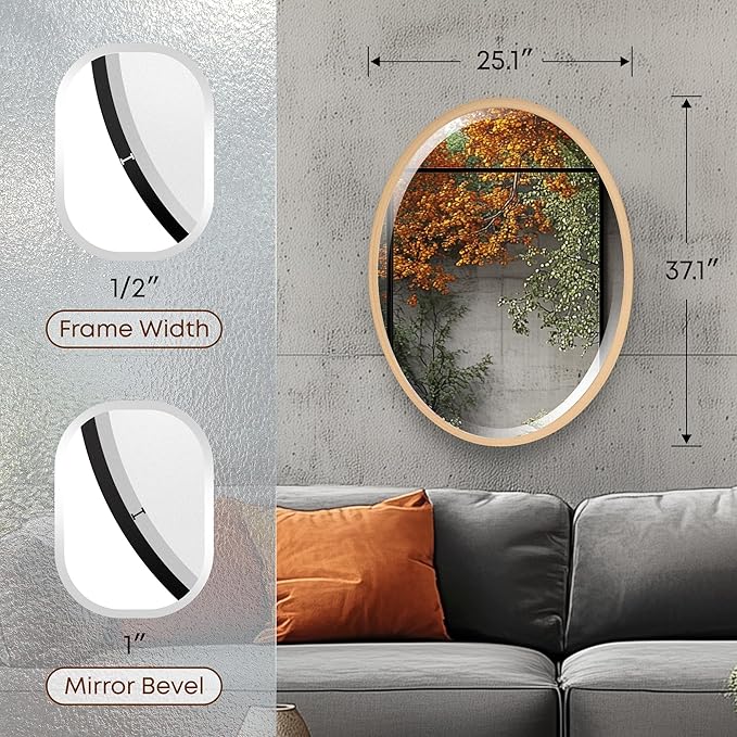 OVALCREST - Oval Wooden Beveled Wall Mirror for Home Decor, Bathroom, Vanity, Bedroom, Living Room, Hallway - London Style (Gold Paint) 25.1 x 37.1