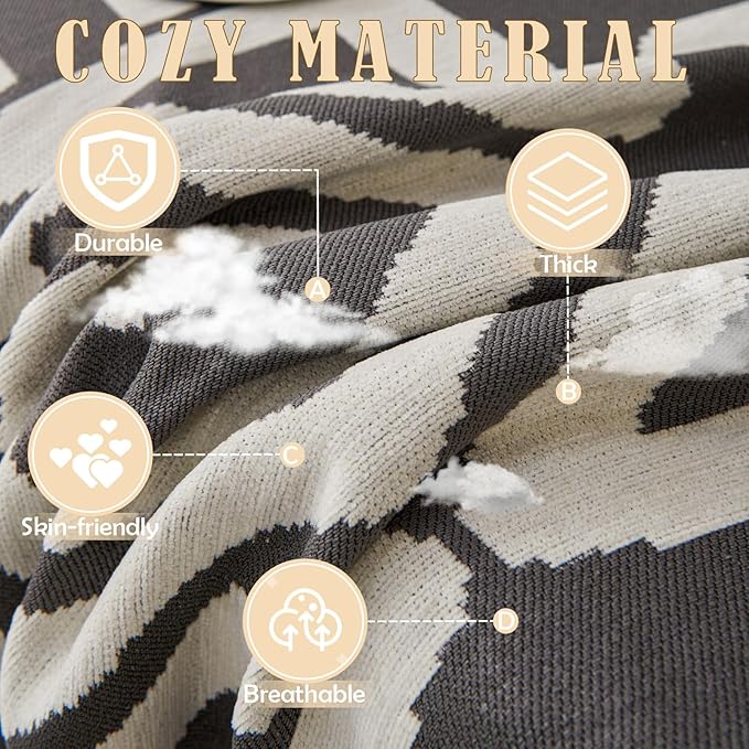 HANDONTIME Reversible Sofa Cover Boho Geometric Couch Cover for Dogs Dark Grey Couches Covers Washable Chenille Couch Covers for 3 Cushion Couch Pet Friendly Furniture Protector for Pets, 91" X118"