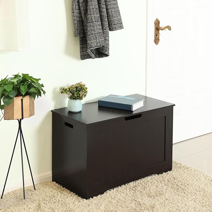 VASAGLE Storage Chest, 29.9 Inches Width Storage Bench, Entryway Bench with 2 Safety Hinges, Shoe Bench, Farmhouse Style, for Entryway, Bedroom, Living Room, Espresso Brown ULHS11BR.