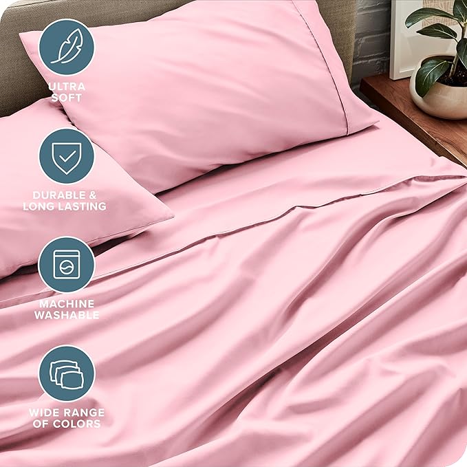 Bare Home Sheet Set - College Dorm Size - Luxury 1800 Ultra-Soft Microfiber Bed Sheets - Deep Pockets - Easy Fit - Extra Soft - 3 Piece Set (Twin XL, Light Pink)