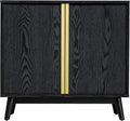 Sango Cortland 2-Door Accent Cabinet, Sleek Black Storage Cabinet with Brass Handles, Adjustable Shelf, Minimalist Mid-Century Modern Design, Stylish & Functional Furniture for Living or Dining Room