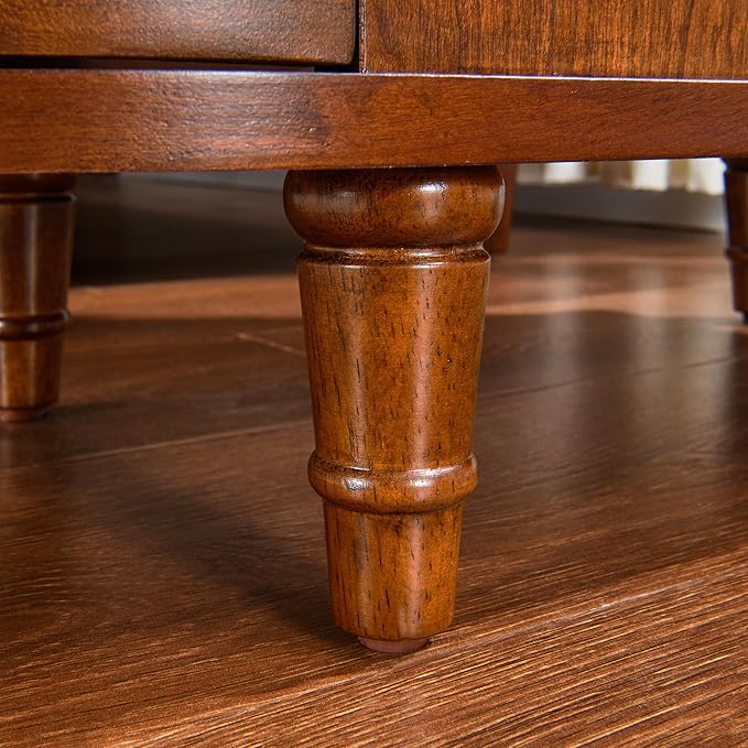 Wood End Table with 2 Drawers and Storage Shelf, Narrow Sofa Side Table for Living Room, Vintage Slim Nightstand Bedside Table for Bedroom, Slim Chair Side Table Cherry Brown BG-A508-MG