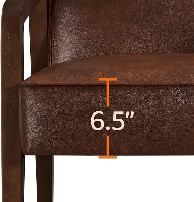 Yaheetech PU Leather Accent Chair, Mid-Century Modern Barrel Chair with Wooden Frame and Soft Thick Padded for Living Room Bedroom Home Office, Dark Brown