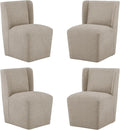 Upholstered Dining Chair with Casters Wingback Modern Side Armless Deskchair with Rollers for Diningroom Bedroom Livingroom Reading Room,Khaki,4 Box