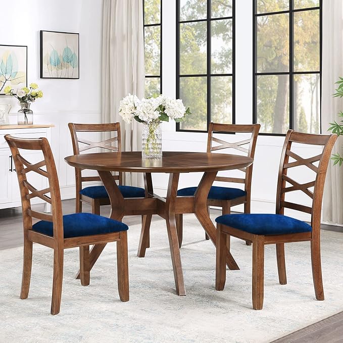 Smiry Velvet Seat Covers for Dining Room Chair Set of 4, Stretch Fit Removable Washable Chair Seat Cushion Protector Slipcovers with Ties, Federal Blue