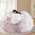 BCU 6FT Bean Bag Chair for Adults and Kids Without Filler Giant Stuffed Animal Storage Cover Soft Faux Fur Floor Chair Cover for Bedroom Living Room, Silver Red