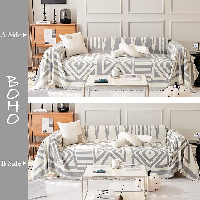 HANDONTIME Grey Sofa Cushion Covers Boho Couch Sofa Covers Dog Couch Cover for Sofa Chenille Couch Sofa Slipcover for Pets Sofa Cover Thick Washable Sectional Slip Covers for Sofas/Couches 71" X150"