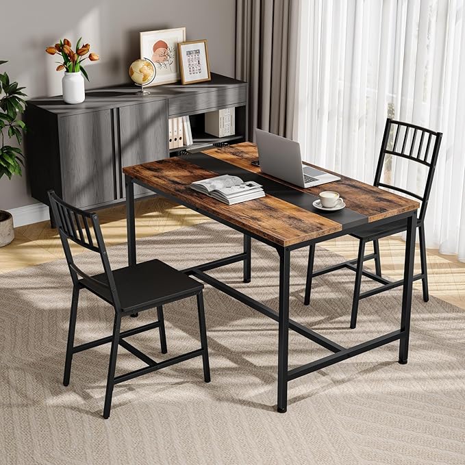 HOOBRO Kitchen Chairs Set of 2, Wooden Dining Room Chairs with Metal Frame, Dining Chairs with Back, Easy to Assemble, Farmhouse Dining Chairs for Kitchen, Living Room, Black BB39CD01