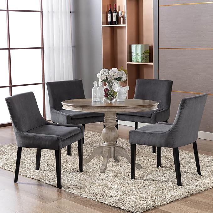 COLAMY Modern Dining Chairs Set of 6, Upholstered Corduroy Accent Side Leisure Chairs with Mid Back and Wood Legs for Living Room/Dining Room-Grey