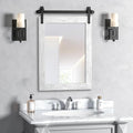 Bathroom Mirror for Over Sink 18”x24” Farmhouse Barn Door Mirror Rustic Wood Framed Wall Mirror for Bathroom, Bedroom, Entryway (White