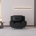 Container Furniture Direct Michael Modern Faux Leather Upholstered Stainless Steel Legs Living Room, Chair, Midnight Black