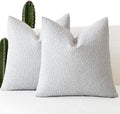 Foindtower Pack of 2 Textured Boucle Throw Pillow Covers Accent Solid Decorative Pillow Cases Cozy Woven Couch Cushion Case for Chair Sofa Bedroom Living Room Home Decor, 20 x 20 Inch,Light Grey