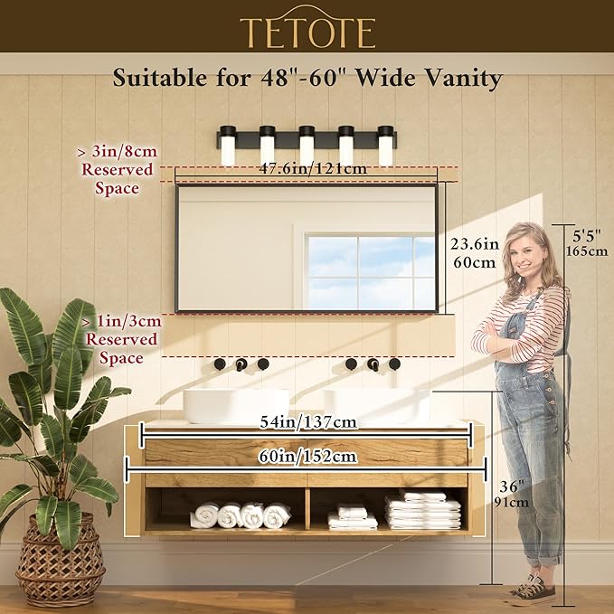 TETOTE Brushed Nickel Bathroom Mirror for Over Sink Beveled Frame 48" x 24" Rectangle Bathroom Vanity Wall Mirror, Tempered Glass, Stronger Frame, Modern Farmhouse Bedroom, Entryway, Living Room