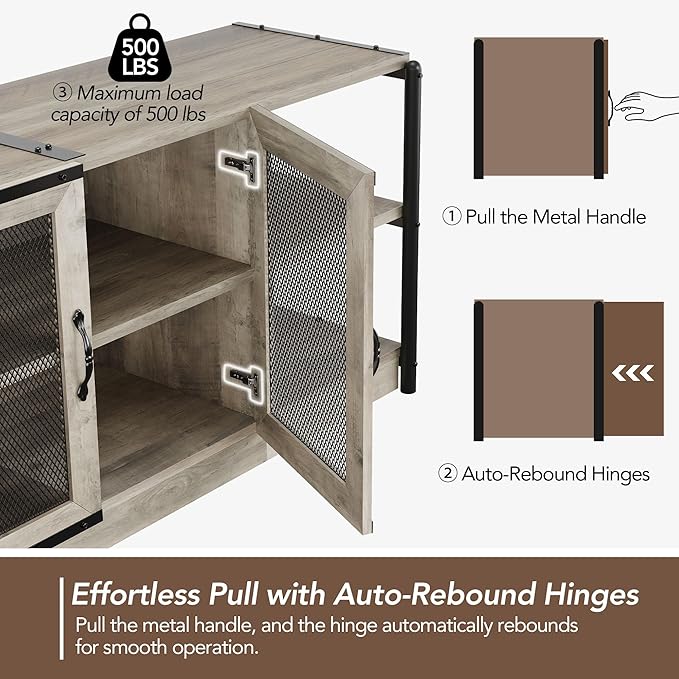 GarveeHome Farmhouse TV Stand for 75/80 Inch TVs, Entertainment Center with Storage Cabinet, 71'' Rustic TV Media Console Table, Furniture for Living Room, Grey