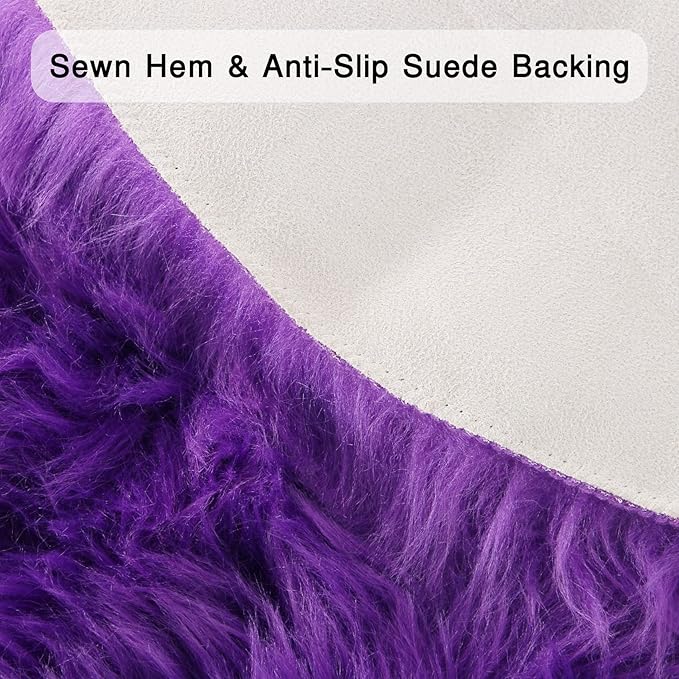 duduta Purple Faux Sheepskin Round Rug 4x4 ft, Fluffy Shag Fur Bedroom Nursery Kids Playroom Rug Dorm Decor Non Slip Washable