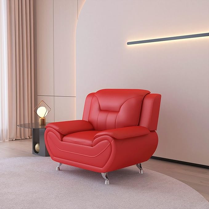 Container Furniture Direct Michael Modern Faux Leather Upholstered Stainless Steel Legs Living Room, Chair, Loveseat, Sofa, Black Camel