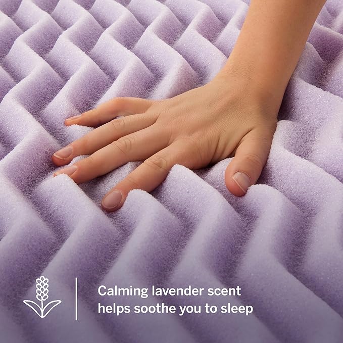 Lucid Lavender Infused 2 Inch Memory Foam Mattress Topper - King Size - Plush Feel - 5 Convoluted Zones - CertiPUR Certified - New Home Owner & Dorm Room Essentials
