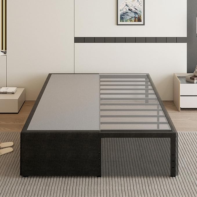 18 Inch Full Size Bed Frame with Black Bed Cover, Metal Bed Frame Full Size No Box Spring Needed, Heavy Duty Mattress Foundation, Easy Assembly, Noise Free