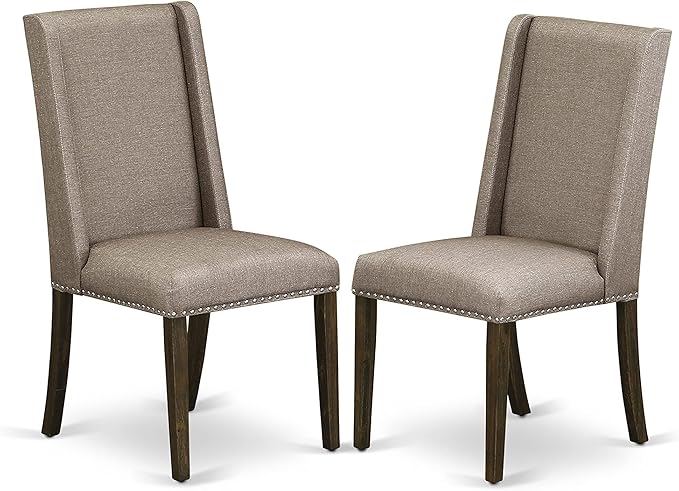 East West Furniture X777FL716-9 9 Piece Dining Table Set Includes a Rectangle Dining Room Table with X-Legs and 8 Dark Khaki Linen Fabric Parsons Chairs, 40x72 Inch, Multi-Color