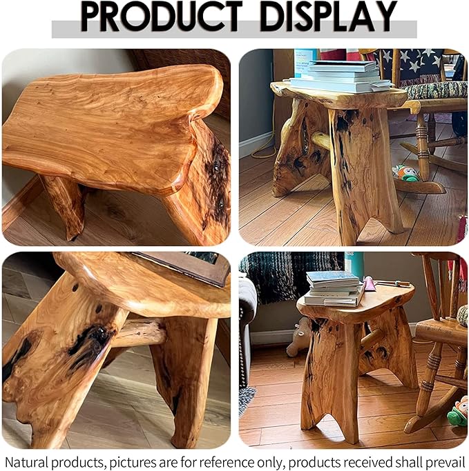 Wood Step Stool, Unique Design Live Edge Wood Stool, Freeform Natural Plant Stand for Garden, Yard, Living Room, Bedroom